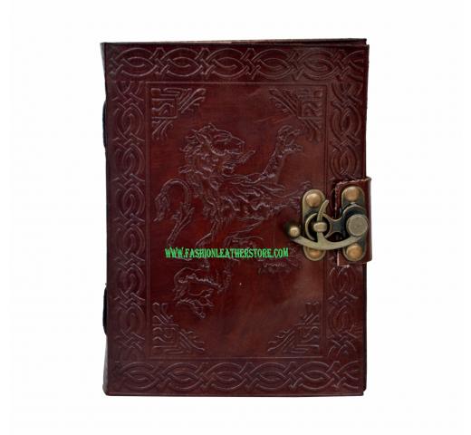 Celtic Lion Embossed Leather Journal Diary Handmade with leather strap closure C Lock Journal